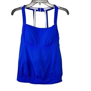 Lands' End Tankini Swim Top Womens Size 4 Royal Blue Blouson Racerback